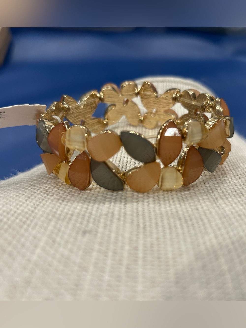Charming Charlie Gold-Tone Multi-Stone Leaf Bracelet in Brown, Tan, Gray